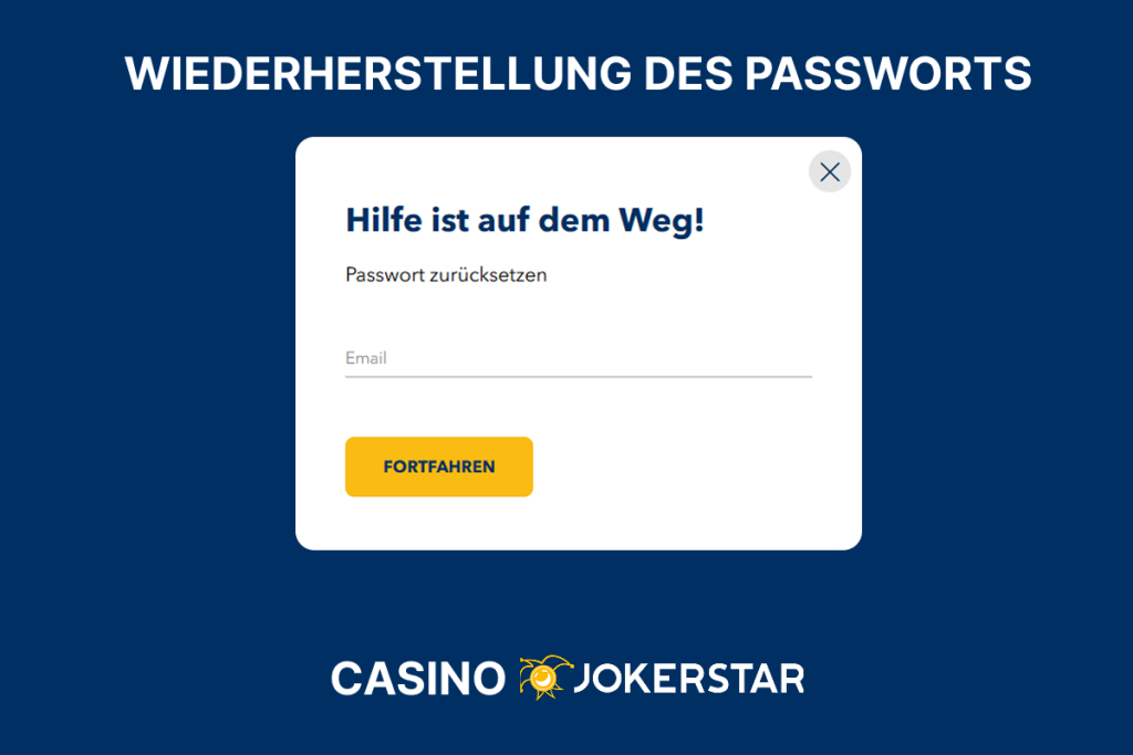 Passwort zurücksetzen Formular bei Jokerstar